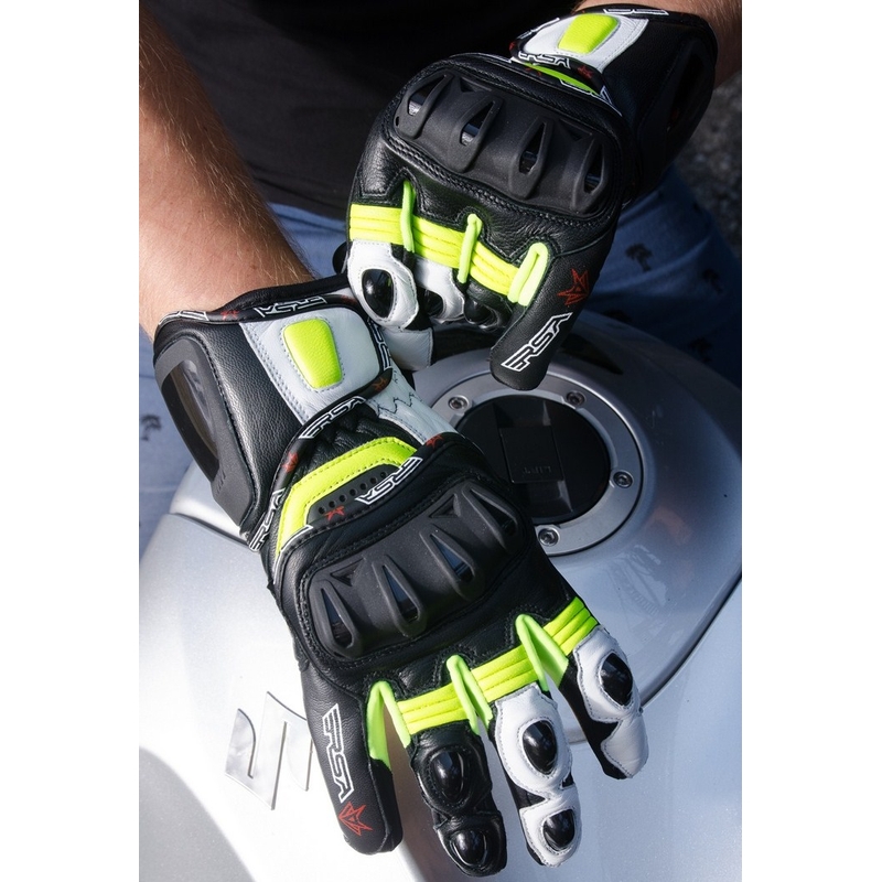 Mănuși de motociclete RSA Spacer negru-alb-alb-fluo galben lichidare