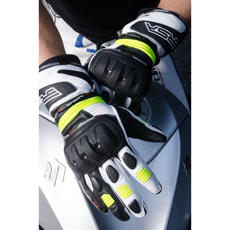 Mănuși pentru motociclete RSA Gappa negru-alb-alb-galben-fluo