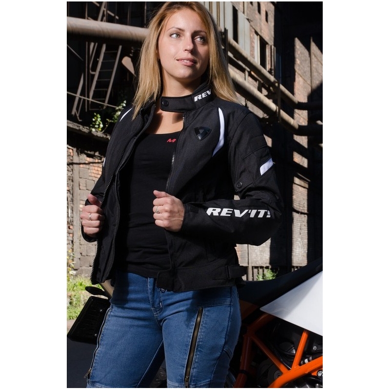 Jacheta de motociclete Revit Jupiter 2 negru și alb pentru femei lichidare