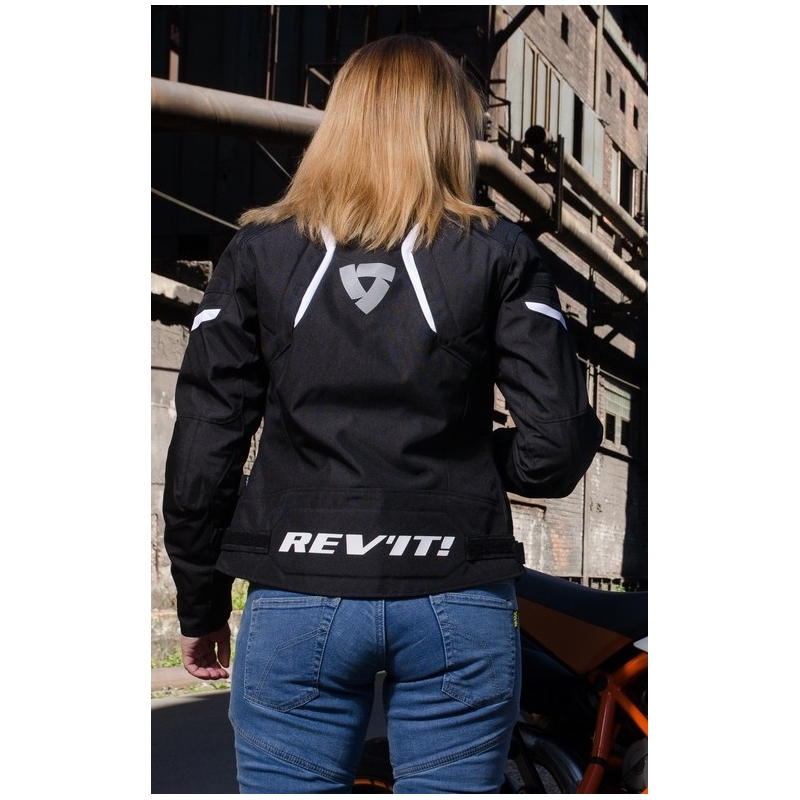 Jacheta de motociclete Revit Jupiter 2 negru și alb pentru femei lichidare