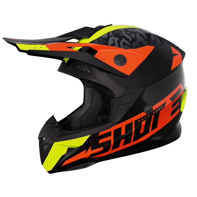 Casca motocross copii Shot Pulse Airfit negru lucios-galben fluor-portocaliu lichidare