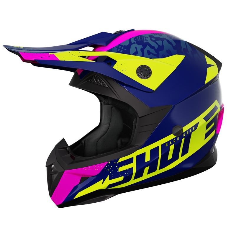 Casca motocross copii Shot Pulse Airfit albastru lucios-galben fluor-roz lichidare