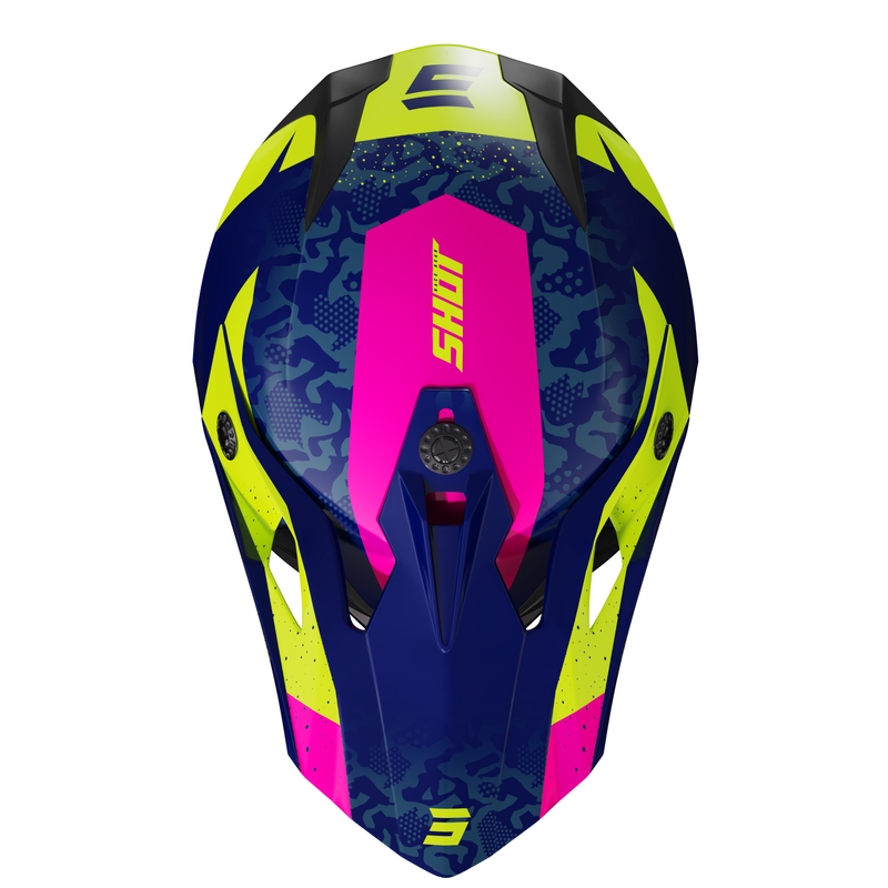 Casca motocross copii Shot Pulse Airfit albastru lucios-galben fluor-roz lichidare