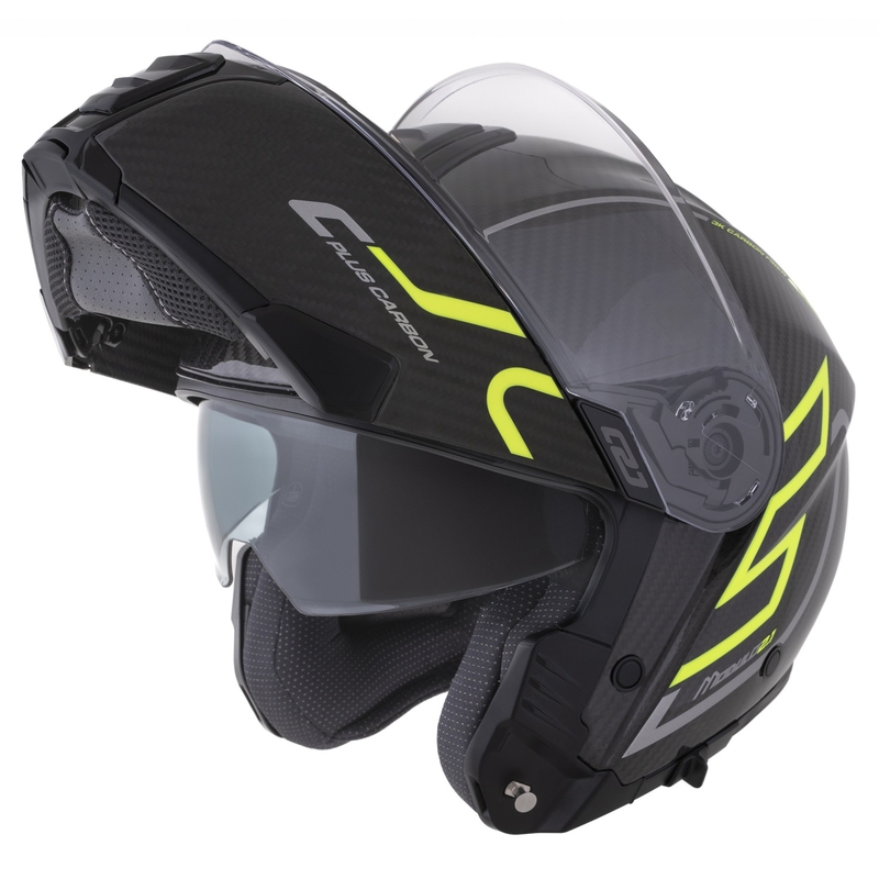 Casca rabatabila Cassida Modulo 2.1 Plus Carbon galben fluo-argintiu-negru