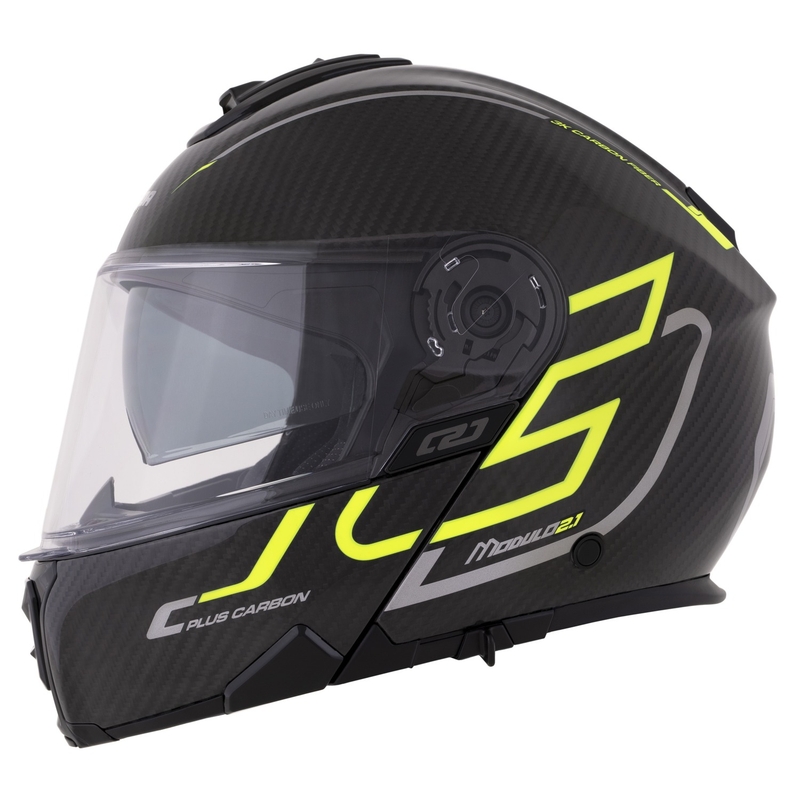 Casca rabatabila Cassida Modulo 2.1 Plus Carbon galben fluo-argintiu-negru