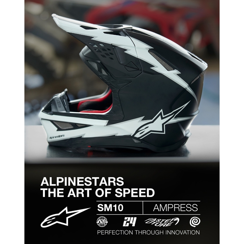 Casca de motocross Alpinestars Supertech S-M10 Ampress alb-negru mat
