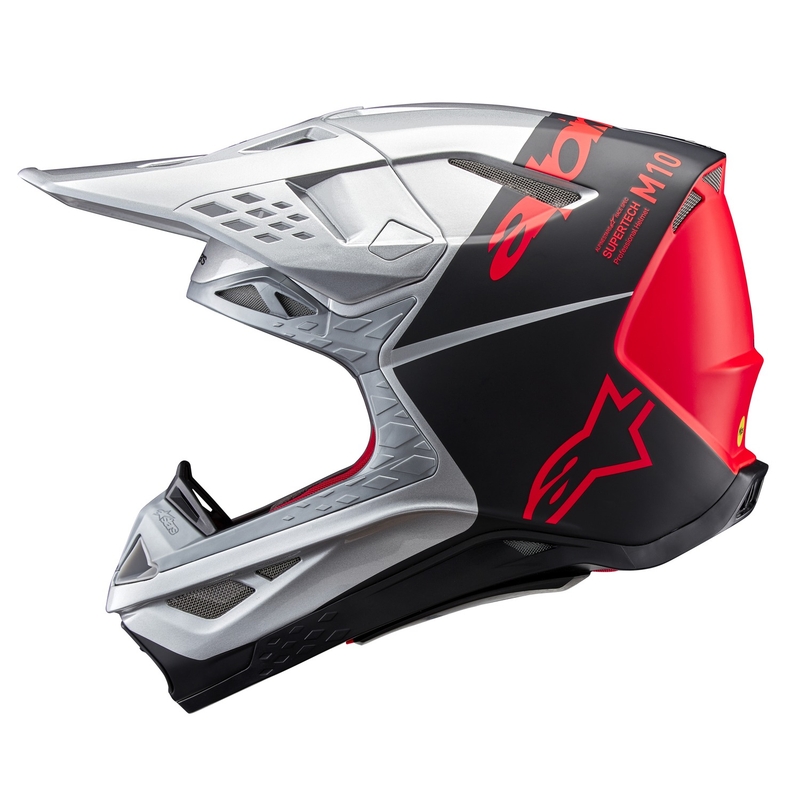 Casca motocross Alpinestars Supertech S-M10 Flood mat argintiu-negru-portocaliu fluo