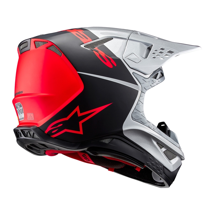 Casca motocross Alpinestars Supertech S-M10 Flood mat argintiu-negru-portocaliu fluo