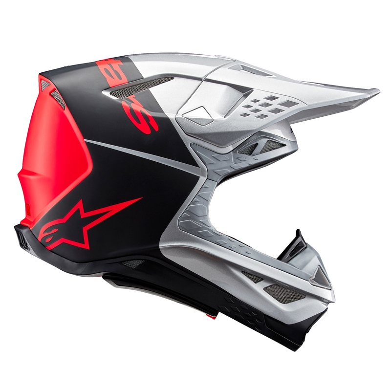 Casca motocross Alpinestars Supertech S-M10 Flood mat argintiu-negru-portocaliu fluo