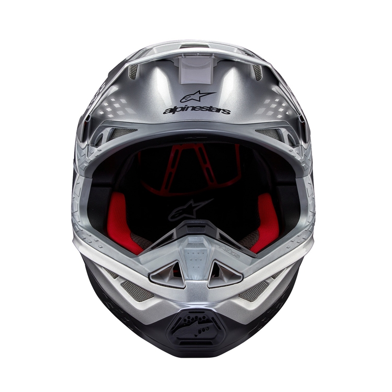 Casca motocross Alpinestars Supertech S-M10 Flood mat argintiu-negru-portocaliu fluo