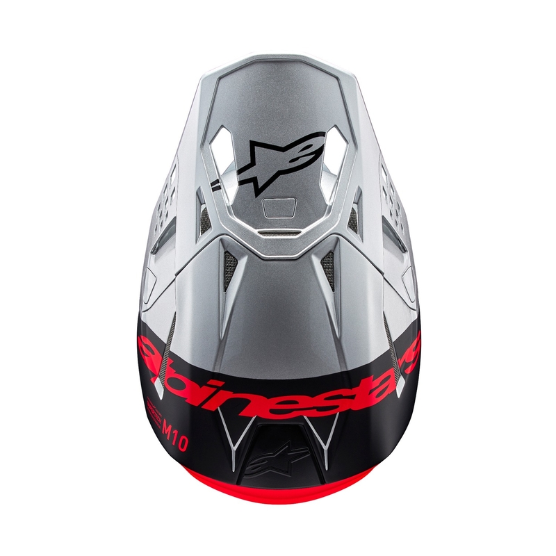 Casca motocross Alpinestars Supertech S-M10 Flood mat argintiu-negru-portocaliu fluo