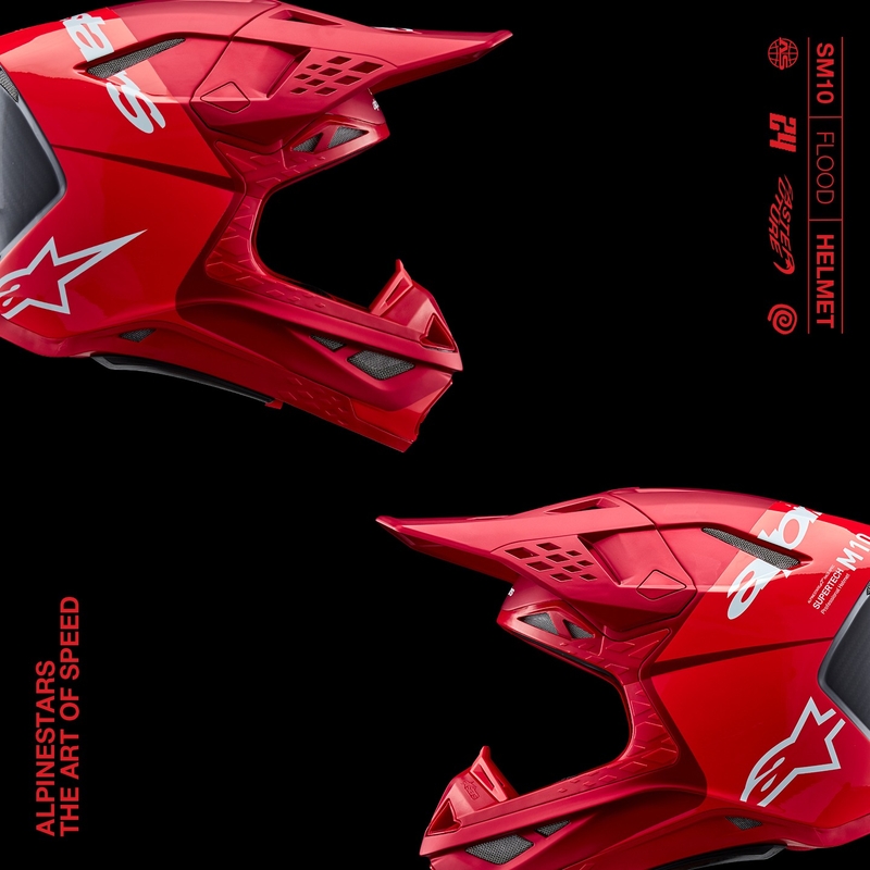 Casca de motocross Alpinestars Supertech S-M10 Flood mat rosu fluor-rosu