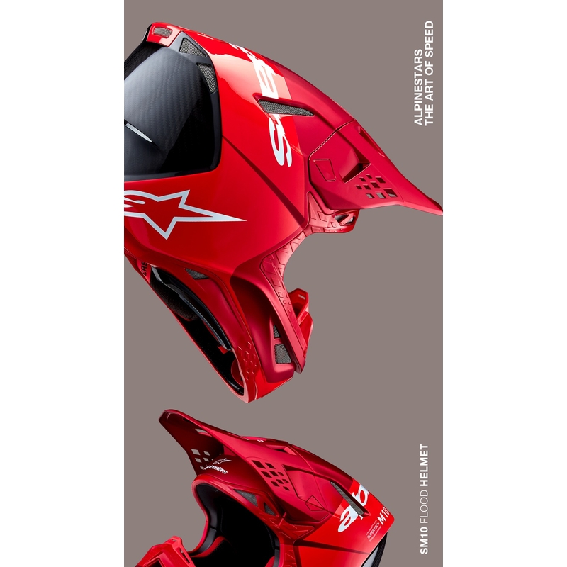 Casca de motocross Alpinestars Supertech S-M10 Flood mat rosu fluor-rosu
