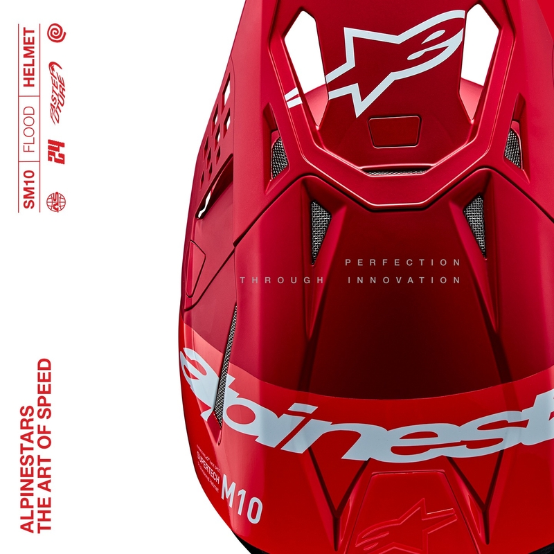 Casca de motocross Alpinestars Supertech S-M10 Flood mat rosu fluor-rosu
