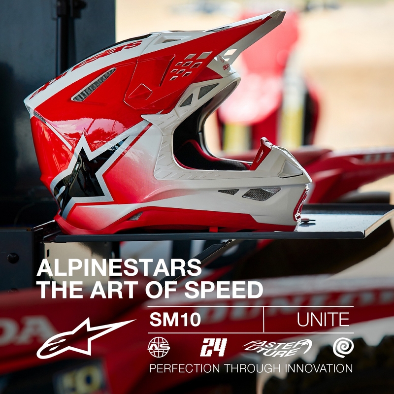 Casca motocross Alpinestars Supertech S-M10 Unite alb-rosu