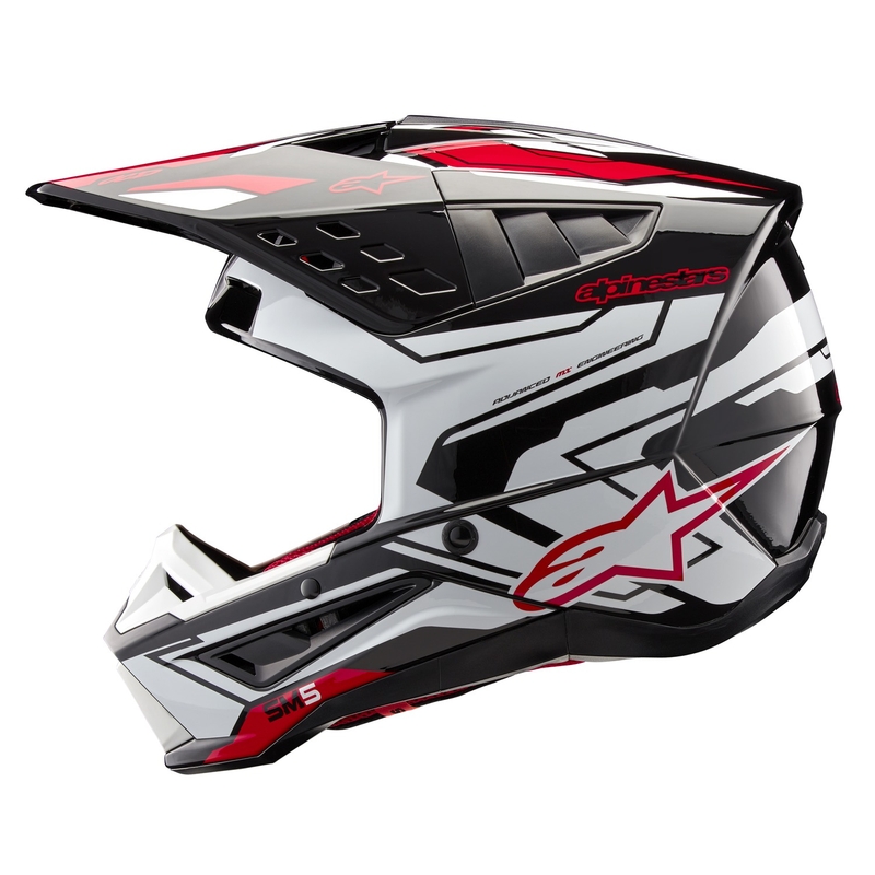 Casca motocross Alpinestars S-M5 Action 2 negru-alb-rosu fluo