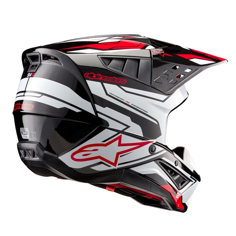 Casca motocross Alpinestars S-M5 Action 2 negru-alb-rosu fluo