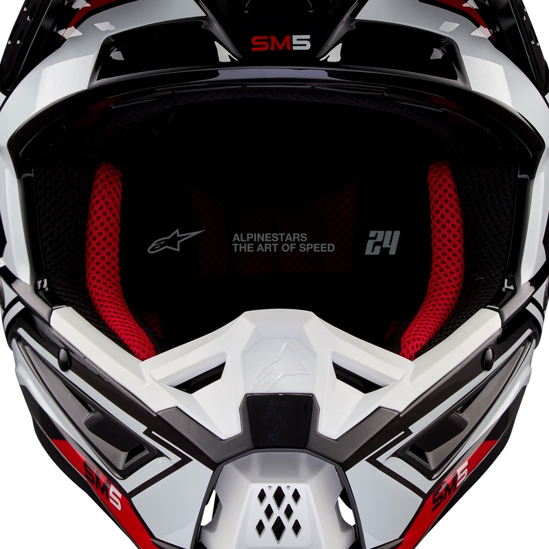 Casca motocross Alpinestars S-M5 Action 2 negru-alb-rosu fluo