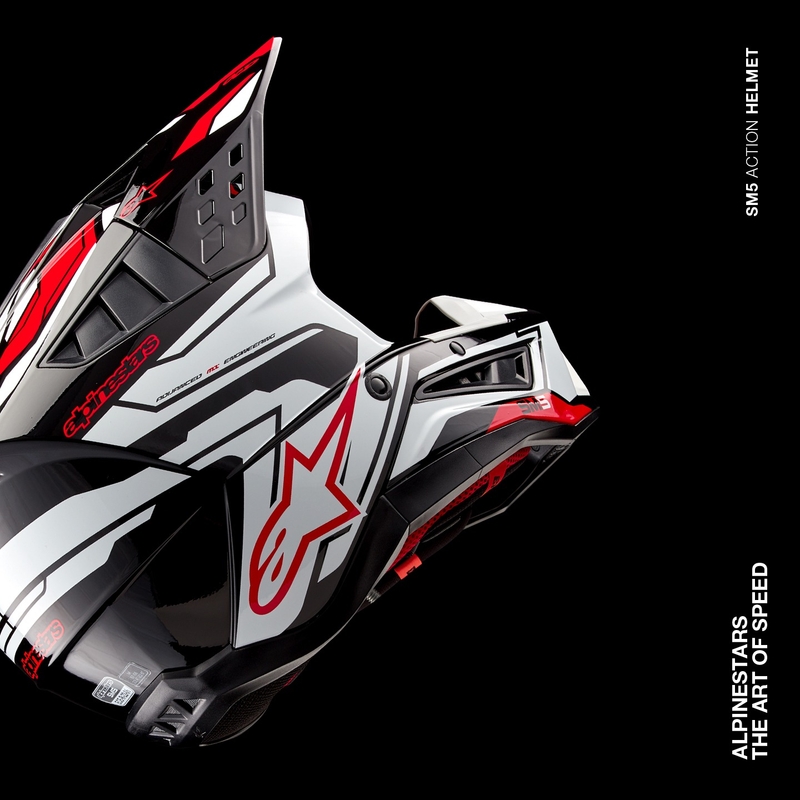 Casca motocross Alpinestars S-M5 Action 2 negru-alb-rosu fluo