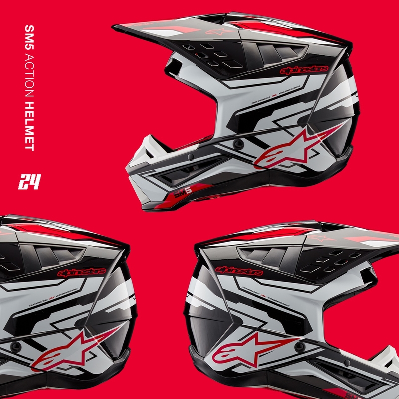 Casca motocross Alpinestars S-M5 Action 2 negru-alb-rosu fluo