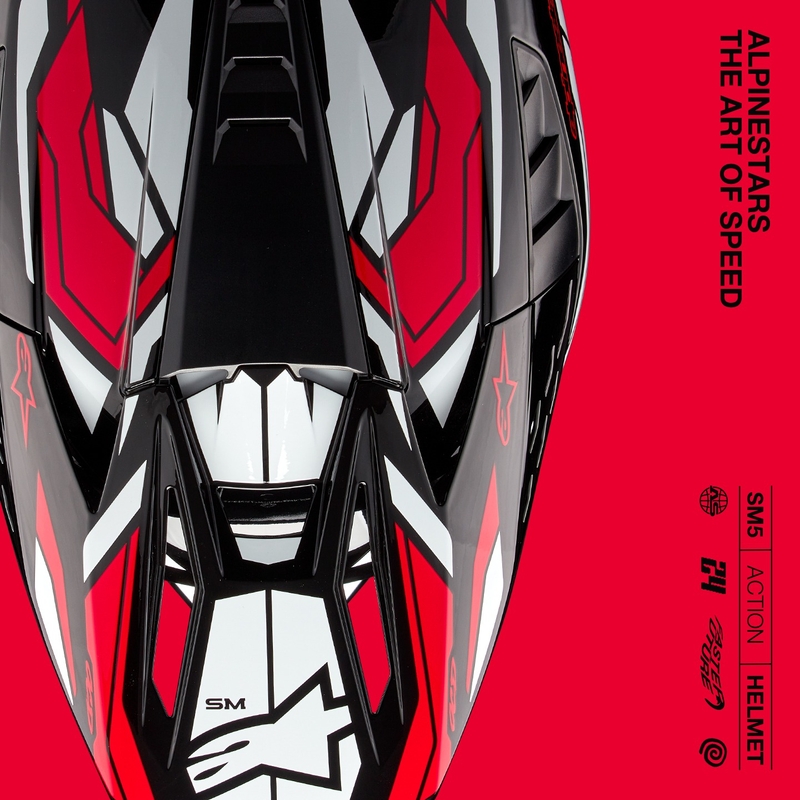 Casca motocross Alpinestars S-M5 Action 2 negru-alb-rosu fluo