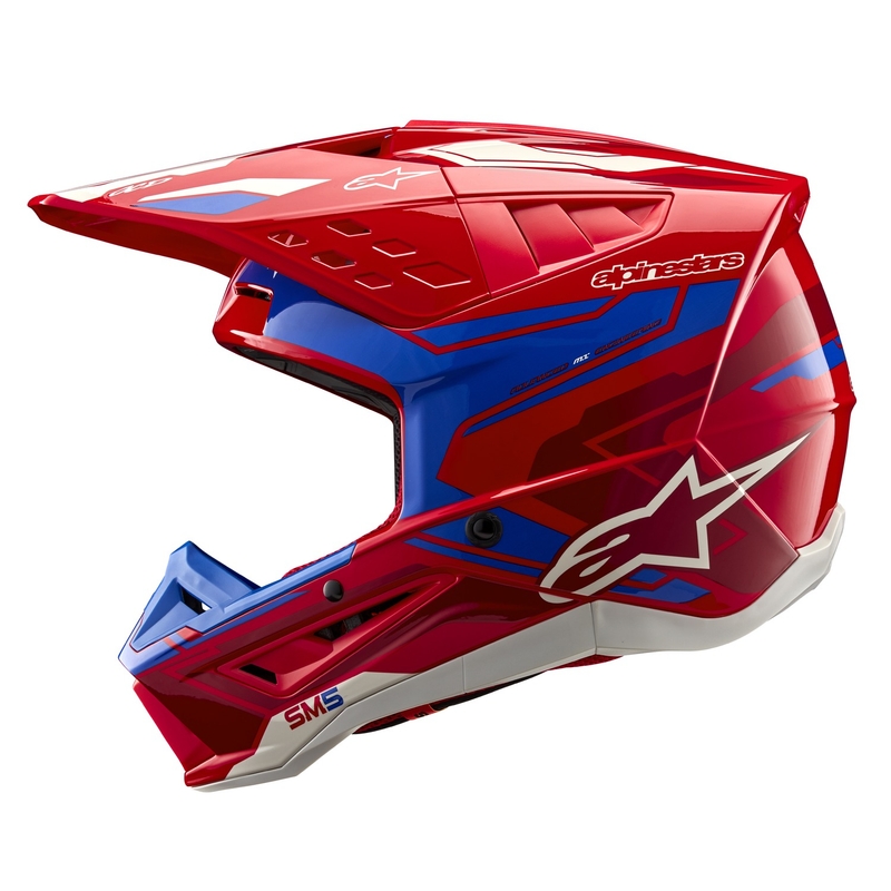 Casca motocross Alpinestars S-M5 Action 2 rosu-albastru fluo