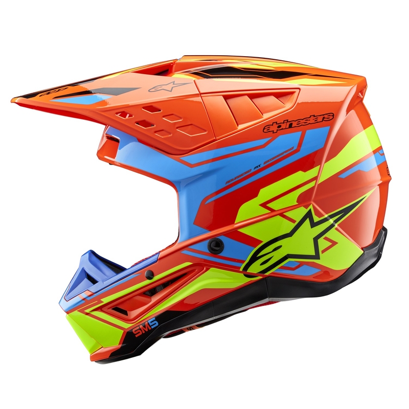 Casca motocross Alpinestars S-M5 Action 2 portocaliu fluo-albastru deschis-galben fluo
