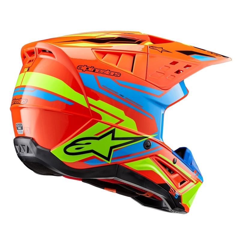 Casca motocross Alpinestars S-M5 Action 2 portocaliu fluo-albastru deschis-galben fluo