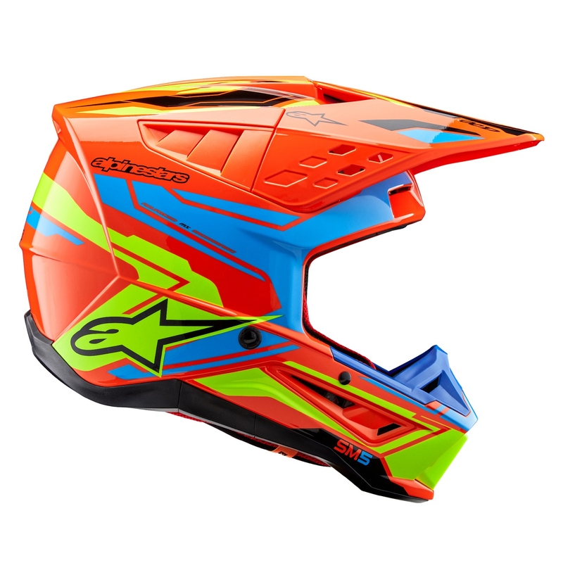 Casca motocross Alpinestars S-M5 Action 2 portocaliu fluo-albastru deschis-galben fluo