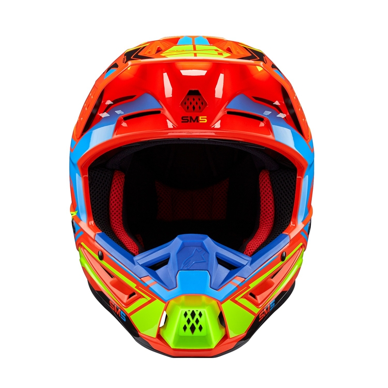 Casca motocross Alpinestars S-M5 Action 2 portocaliu fluo-albastru deschis-galben fluo
