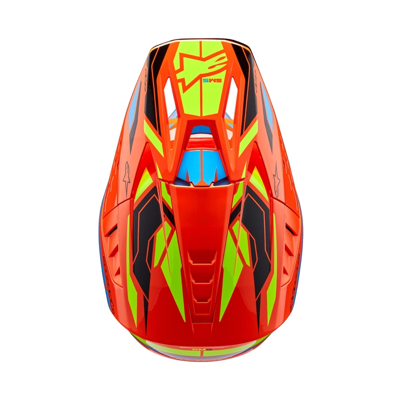 Casca motocross Alpinestars S-M5 Action 2 portocaliu fluo-albastru deschis-galben fluo