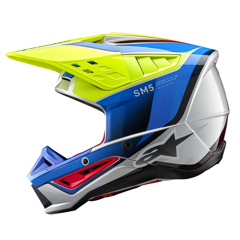 Casca motocross Alpinestars S-M5 Sail galben fluo-albastru-argintiu