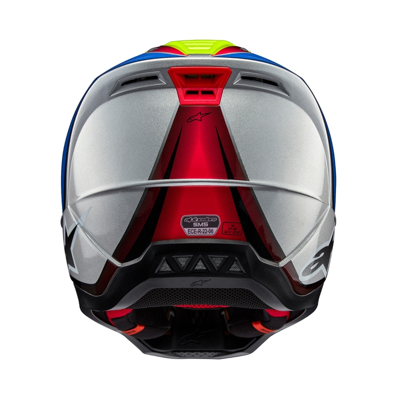 Casca motocross Alpinestars S-M5 Sail galben fluo-albastru-argintiu