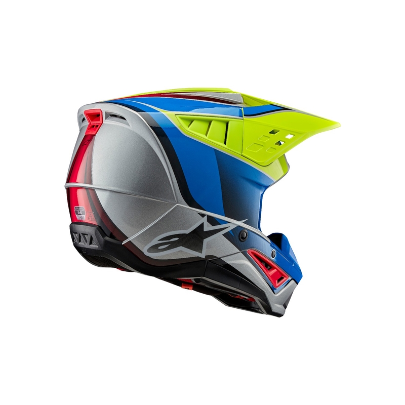 Casca motocross Alpinestars S-M5 Sail galben fluo-albastru-argintiu