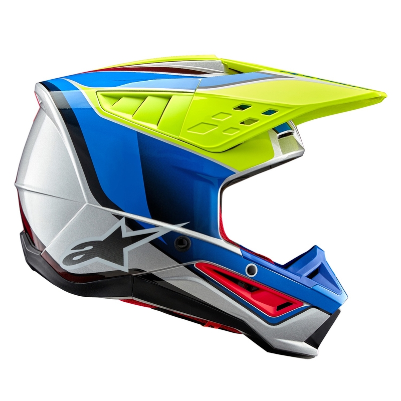 Casca motocross Alpinestars S-M5 Sail galben fluo-albastru-argintiu