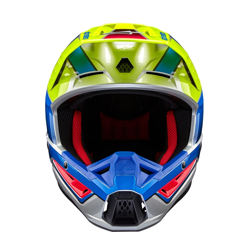 Casca motocross Alpinestars S-M5 Sail galben fluo-albastru-argintiu