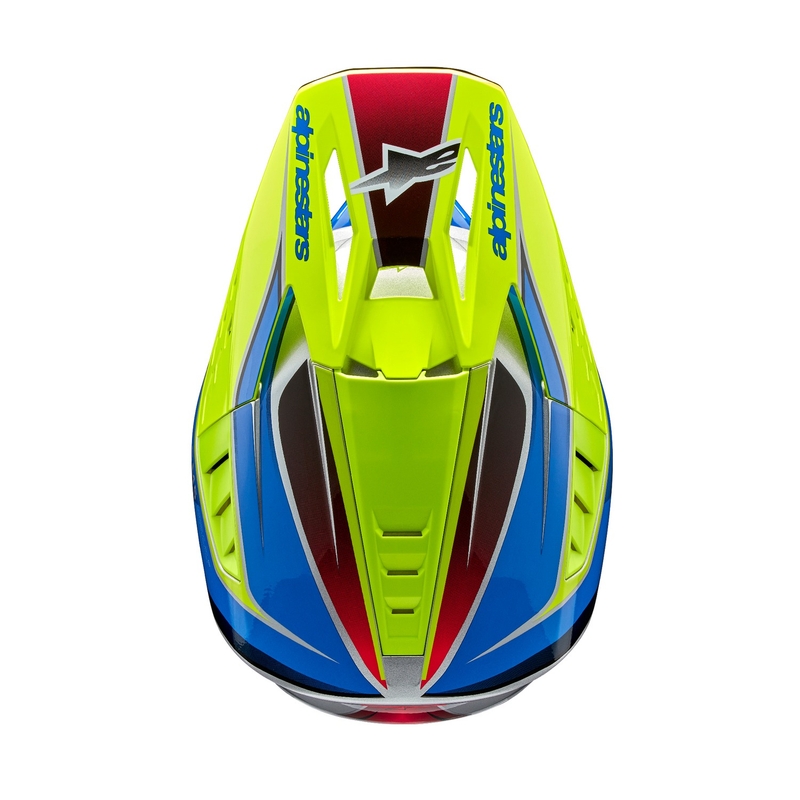 Casca motocross Alpinestars S-M5 Sail galben fluo-albastru-argintiu