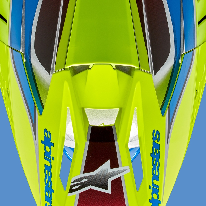 Casca motocross Alpinestars S-M5 Sail galben fluo-albastru-argintiu