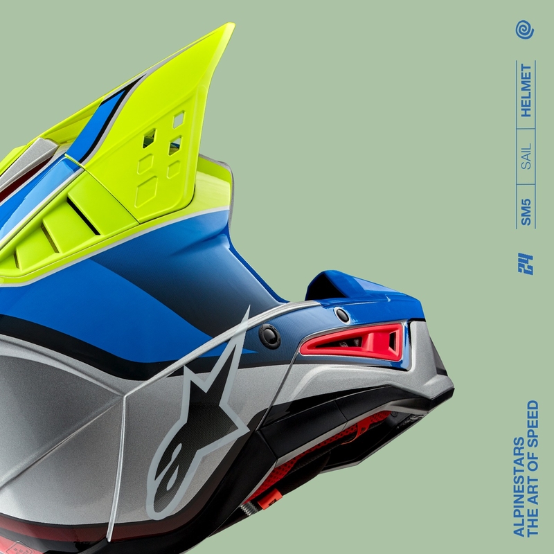 Casca motocross Alpinestars S-M5 Sail galben fluo-albastru-argintiu