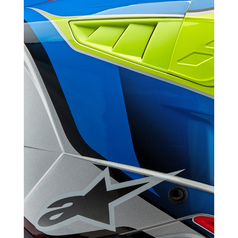 Casca motocross Alpinestars S-M5 Sail galben fluo-albastru-argintiu