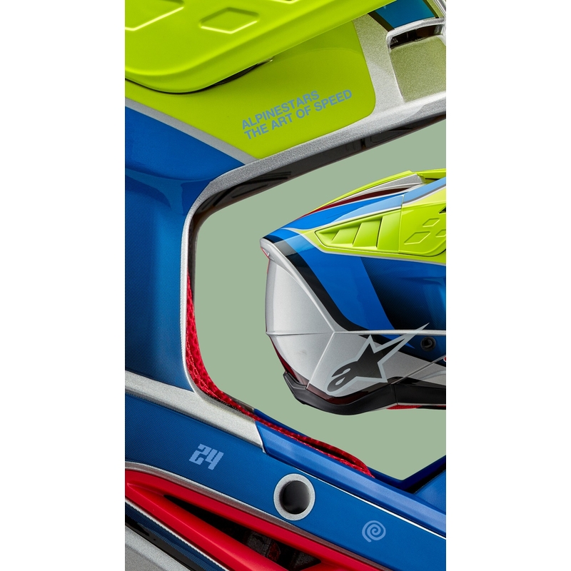 Casca motocross Alpinestars S-M5 Sail galben fluo-albastru-argintiu