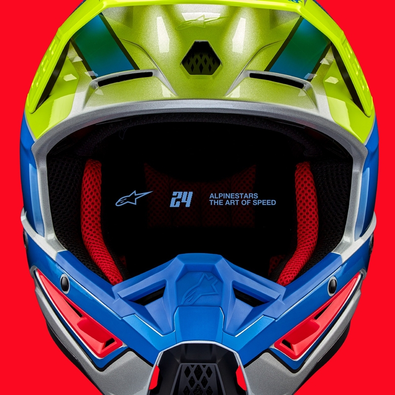 Casca motocross Alpinestars S-M5 Sail galben fluo-albastru-argintiu