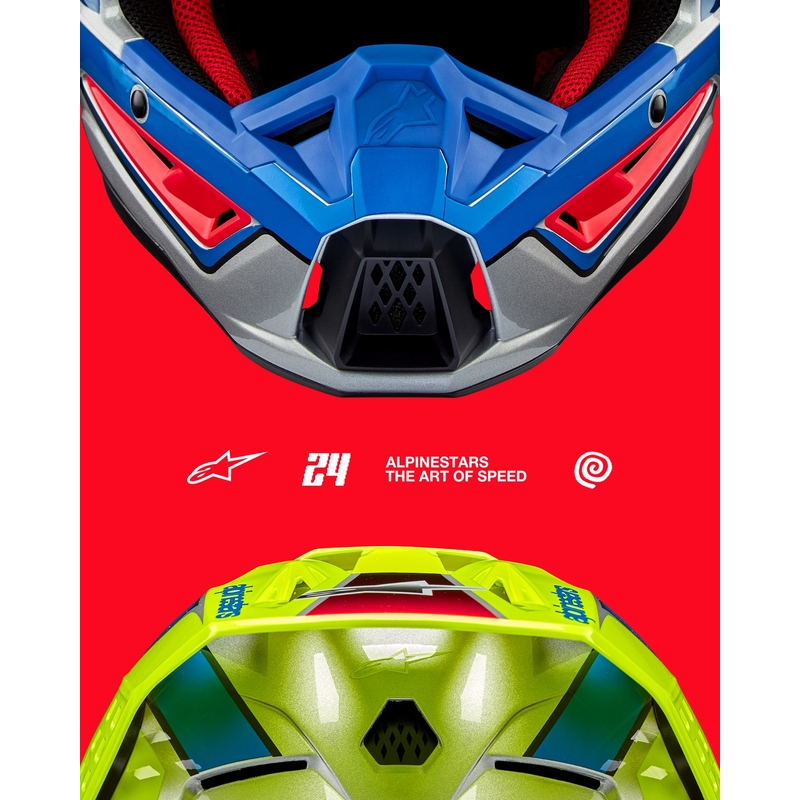 Casca motocross Alpinestars S-M5 Sail galben fluo-albastru-argintiu