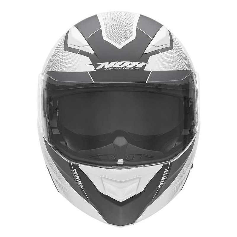 Cască de motociclist NOX N965 Score alb-gri-negru tip-up lichidare