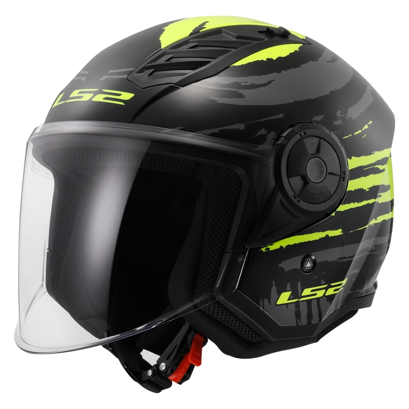 Casca moto deschisa LS2 OF616 Airflow II Brush negru-galben fluo