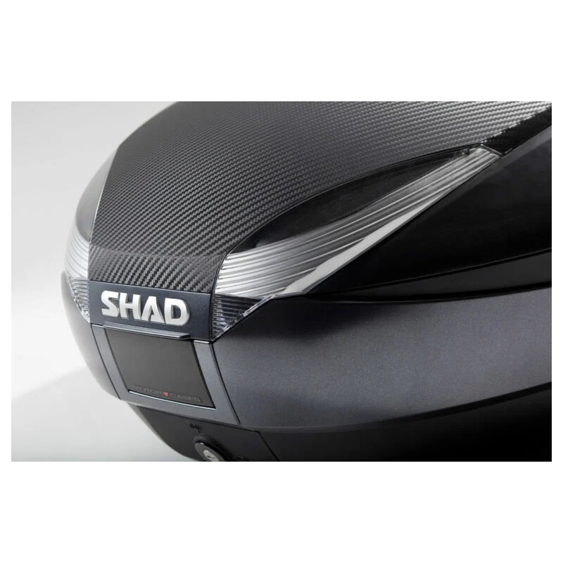 Top case SHAD SH48 Gri inchis with backrest, carbon cover and PREMIUM SMART lock