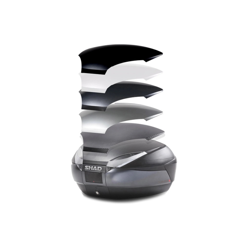 Top case SHAD SH48 Gri inchis with backrest, carbon cover and PREMIUM SMART lock