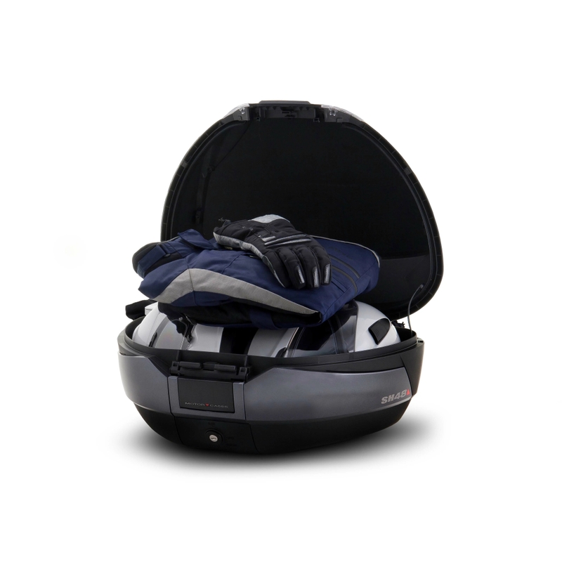 Top case SHAD SH48 Gri inchis with backrest, carbon cover and PREMIUM SMART lock