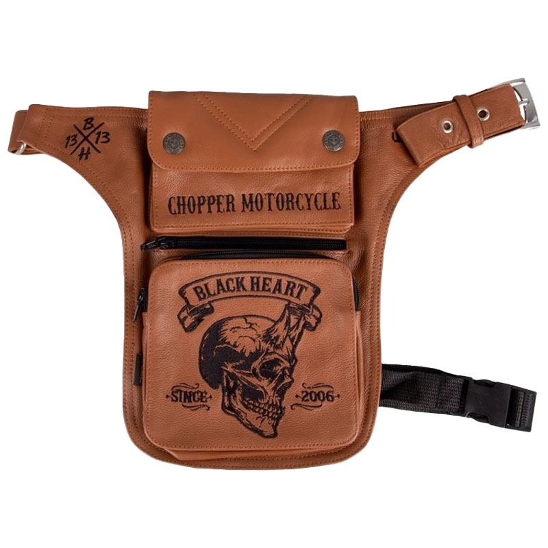 BLACK HEART W-TEC Devil Skull Brown Buzunar din piele pe coapsă