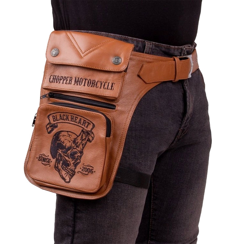BLACK HEART W-TEC Devil Skull Brown Buzunar din piele pe coapsă